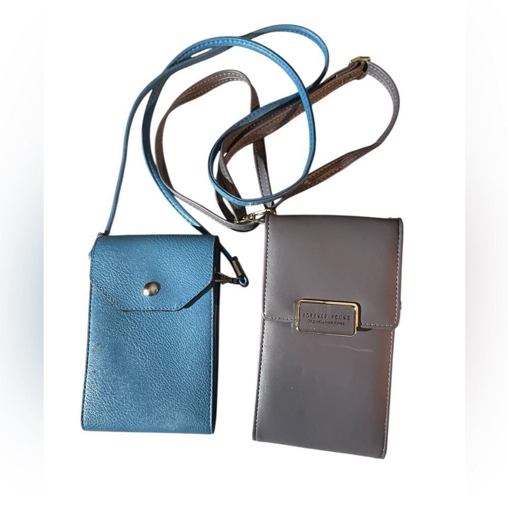 Lot of 2 crossbody bags purses. Adjustable strap teal/blue and gray.